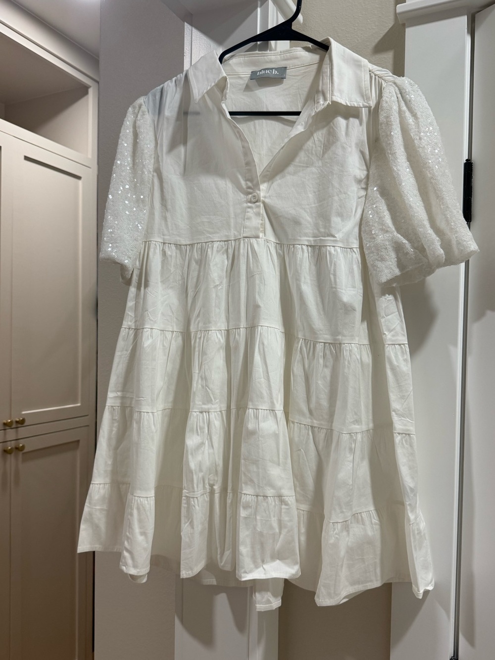 Blue b. Sequin Puff Sleeve White Dress